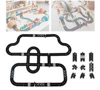 Piezas de Pista de Rompecabezas de Carretera de Goma Flexible, Juego de Circuito de autopista Flexible, Carretera Modular Impermeable, Juego de Coches para armar para Interiores (64Pcs)