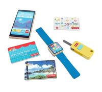 Piezas de repuesto para Fisher-Price On-The-Go Wallet Playset GGT58, incluye teléfono inteligente de madera, llavero, reloj inteligente de madera y 3 tarjetas de crédito de plástico