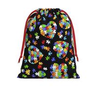 Piezas de rompecabezas de concienciación sobre el autismo, bolsa de regalo de felpa ultra suave con cordón, regalos de dulces para fiestas de Navidad, sacos de vacaciones de Navidad, bolsas de joyería