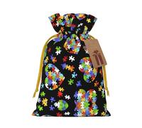 Piezas de rompecabezas de concienciación sobre el autismo, bolsas de regalo con cordón con estampado de corazón, para temporada de vacaciones, cumpleaños, aniversarios y cualquier ocasión especial