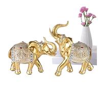 Piezas de tótem de vida silvestre - Dúo de paquidermos de la suerte, figura pintada a mano, busto de animales históricos, trabajo detallado en galería | Acentos sofisticados en los estantes adecuados