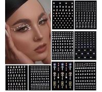 Piezas Diamantes Para La Cara, Maquillaje Zombie Halloween: Pegatinas Diamantes, Perlas y Estrellas para Cara - Kit de Decoración Facial Iluminado para Fiestas y Festivales