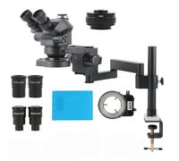Piezas para microscopios de laboratorio Microscopio Trinocular estéreo de laboratorio con Zoom focal simultáneo 7X 3,5X-200X con abrazadera de 56 LED, kit de reparación de teléfono con soporte de Base