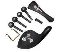 Piezas profesionales de violín de ébano negro, montaje con incrustaciones, clavijas de cola 4/4, apoyo de barbilla con abrazadera, tornillo Endpin accesorios violín