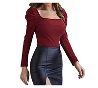 Piff manga delgada tops color mujeres temperamento desgaste primavera cintura mujer blusa brillante top, Vino, L