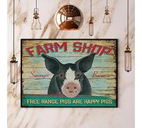 Pig Farm Store Free Range Pigs are Happy Pigs - Placa de metal vintage de metal para decoración de pared, dormitorio, puerta, 5.5 x 8 pulgadas