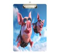 Pig Fly in The Sky - Portapapeles acrílico para enfermeras y oficina, tablero de clip de plástico con clip de perfil bajo, gancho para colgar, tablero de escritura de PVC transparente, color plateado