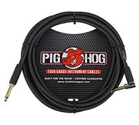 Pig Hog PC-H10BKR - Cable de instrumento de guitarra tejido negro de 1/4 pulgadas en ángulo recto a 1/4 pulgadas, 10 pies