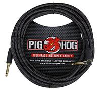 Pig Hog - PCH20BKR PC-H20BKR Cable de instrumento de guitarra tejido negro de 1/4 a 1/4 pulgadas, en ángulo recto, 20 pies