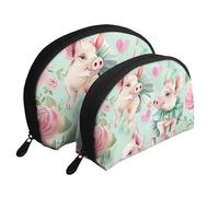 Pig in A Skirt - Bolsas de maquillaje impresas de 2 piezas portátil con diseño de concha, White, Talla única