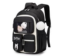 PIG PIG GIRL Mochila escolar para niñas para estudiantes de secundaria, bolsa de libros para escuela primaria, negro (Black and Beige), Talla única
