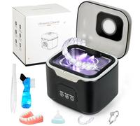 PIGETALE Limpiador ultrasónico de retenedores, máquina limpiadora de dentaduras sónicos de 48 kHz, cápsula de limpieza dental de 24 W para dentaduras postizas, protectores bucales nocturnos, joyas