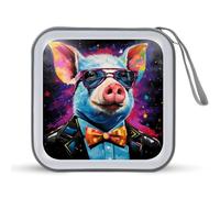 Piggy in Glasses - Funda protectora de plástico duro con cordón, organizador de almacenamiento portátil para el hogar, coche, 40 CD, Estilo:, Talla única