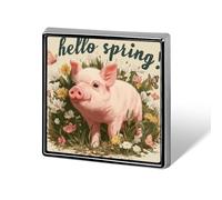 Piglet in the Grass Flowers and Butterflies - Broches y alfileres unisex cuadrados ligeros para solapa, joyería para ropa, chal y sombrero