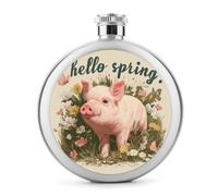 Piglet in The Grass - Petaca de acero inoxidable con diseño de flores y mariposas para licor, botella de vino portátil de bolsillo redondo para bebida, 5 onzas