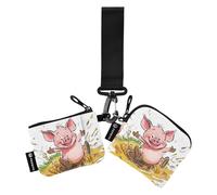 Piglet Rolling in Mud Puddle - Monederos para mujer, tarjetero, lindo organizador de tarjetas de moda con llavero para hombres y mujeres, 2 paquetes, Varios colores, 4.13"(L) x 3.5"(W)