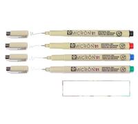 PIGMA MICRON Sakura 01 - Juego de 4 colores, rojo, verde, azul, negro