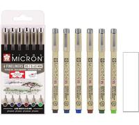 Pigma Micron Sakura 6 Fineliners 05 - Lote de 6 colores, verde fresco, azul real, borgoña, verde cazador, azul/negro, sepia