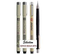 PIGMA MICRON Sakura Manga Set, 005, 01, BRUSH, Lápiz mecánico 125-0,5 mm - Negro, Bolsa de 4 piezas negras