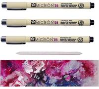 PIGMA MICRON Sakura Pigmento fineliners - 05, color negro 3 unidades,XSDK-3 - Rotulador de punta fina Y 1 ESTOMPE