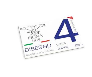 Pigna, bloc de dibujo de 4 esquinas PignaQuattro, Formato 33x48 cm, 20 hojas 200 g/m², Perfecto para dibujar y esbozar, Papel rugoso, paquete 1 ud.