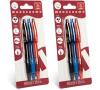 Pigna, bolígrafo monocromo con mecanismo de clic, blíster de 3 unidades (azul, negro, rojo), escritura fluida, ideal para el colegio y la oficina (Paquete de 2)