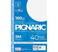 Pigna, Paquete de 40 4 agujeros, archivador, banda lateral reforzada, hojas con agujeros reforzados, papel 100 g/m², hojas A4, 21x29,7, 5M, cuadriculado 5 mm.