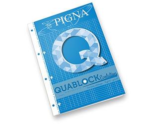 Pigna QUABLOCK EVOLUTION Block A4, papel de 80 g/m², 4 agujeros con banda reforzada, 5M interior, cuadrados de 5 mm, Ideal para la escuela y la oficina, Recambios para carpetas de anillas, 5 unid.