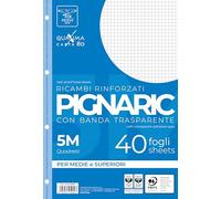Pigna Ricambi Rinforzanti - Piezas reforzadas con banda transparente, tiras de 5M, cuadrados de 5 mm para papel mediano y superior, papel de 80 g / m², paquete de 40 hojas