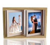 PIGPIGFLY Marco Fotos Giratorio de Doble Cara, Marco de Fotos de Madera, Capacidad Para 4 Fotos 13x18cm, Marco de Fotos de Boda