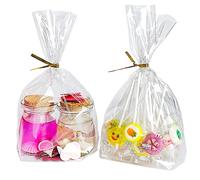 PigPotParty 50 bolsas de refuerzo inferior, bolsas de celofán transparente con 50 lazos giratorios, embalaje de recuerdos de fiesta, envoltura de tazas de regalo, almacenamiento de alimentos (sin