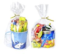 PigPotParty 8 x 11 pulgadas, 100 bolsas de refuerzo inferior, bolsas de celofán transparente con 100 lazos giratorios, embalaje de recuerdo de fiesta, taza de regalo de devolución (sin refuerzo