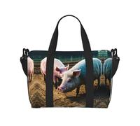 Pigs in Farm - Bolsas de viaje de fin de semana para mujer, bolsa de gimnasio deportiva, bolsa de lona de entrenamiento, durante la noche, Black, Talla única