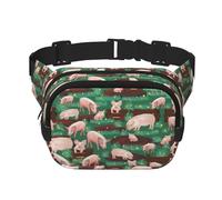 Pigs in Farm - Riñonera cuadrada versátil de doble capa para hombres y mujeres, bolsa de uso diario, Negro -, Talla única