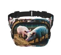 Pigs in Farm - Riñonera cuadrada versátil de doble capa para hombres y mujeres, bolsa de uso diario, Negro -, Talla única