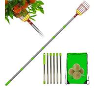 Piicker de frutas telescópico de acero inoxidable con cesta | Recolector de frutas con cesta | Recolector de frutas portátil ligero a prueba de óxido, para albaricoque, limón, ciruela, pomelo, naranja