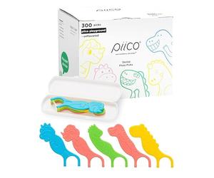 Piico Hilo dental sin sabor para niños, sin flúor, doble línea, cuidado bucal divertido en diseño colorido de palitos de hilo dental, previene la caries y la enfermedad de las encías, 300 dinosaurios