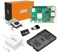 PiiKit Kit de inicio para Raspberry Pi 5 de 8 GB - Edición de servidor | Tarjeta MicroSD de 32 GB | Fuente de alimentación de 27 W | Enfriador activo | Parachoques de silicona