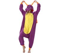 Pijama Animal Entero Unisex para Adultos con Capucha Mujer Hombre Cosplay Pyjamas Ropa de Dormir Traje de Disfraz para Festival de Carnaval Halloween Navidad Púrpura Dragón para Altura 148-187cm