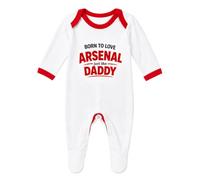 Pijama 'Born To Love Arsenal Just Like Daddy' diseñado e impreso en el Reino Unido con 100% algodón peinado fino, Ribete blanco/rojo., 18 meses