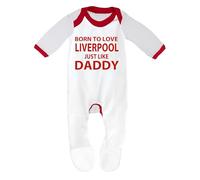 Pijama «Born To Love Liverpool Just Like Daddy», diseñado e impreso en el Reino Unido con 100% algodón peinado fino