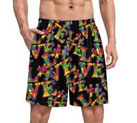 Pijama bóxer de satén para Hombre con diseño de Rompecabezas de concienciación sobre el Autismo, Ropa Interior de Seda para Dormir