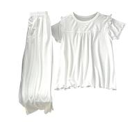 Pijama Casa Verano Chica Modal Manga Corta Ligero Primavera Aire Acondicionado Encaje Princesa Estilo Cómodo Noche Ropa 3 16Y Dos Piezas (White, 4-5 Years)