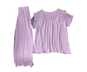 Pijama Casa Verano Chica Modal Manga Corta Ligero Primavera Aire Acondicionado Encaje Princesa Estilo Cómodo Noche Ropa 3 16Y Dos Piezas(Luz Púrpura, 9-10 Years)