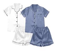 Pijama con botones para mujer, talla grande, camisa de algodón, ropa de descanso, ropa de dormir de algodón del Reino Unido, ropa de dormir traviesa y pantalones cortos, conjunto de camisón de satén