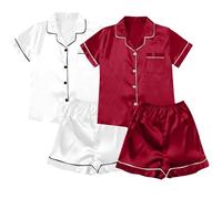 Pijama con botones para mujer, talla grande, camisa de algodón, ropa de descanso, ropa de dormir de algodón del Reino Unido, ropa de dormir traviesa y pantalones cortos, conjunto de camisón de satén