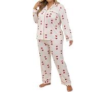Pijama con botones para mujer, talla grande, pijama de algodón con botones para mujer, ropa de dormir de manga larga, ropa de dormir suave, conjunto de pijama clásico, ajuste holgado, conjunto de