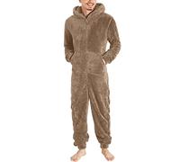 Pijama con Capucha Hombre Mono de Forro Polar Franela Invierno Cremallera Ropa de Dormir Original Espesa Entero de Una Pieza Color Sólido Talla Grande Caliente