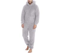 Pijama con Capucha Hombre Mono Pijama de Forro Polar Franela Pijama Hombre Cremallera Invierno Ropa de Dormir Original Espesa Pijamas Entero de Una Pieza Color Sólido Talla Grande Caliente