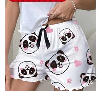 Pijama corta con estampado de panda, rosa y diseño de dibujos animados